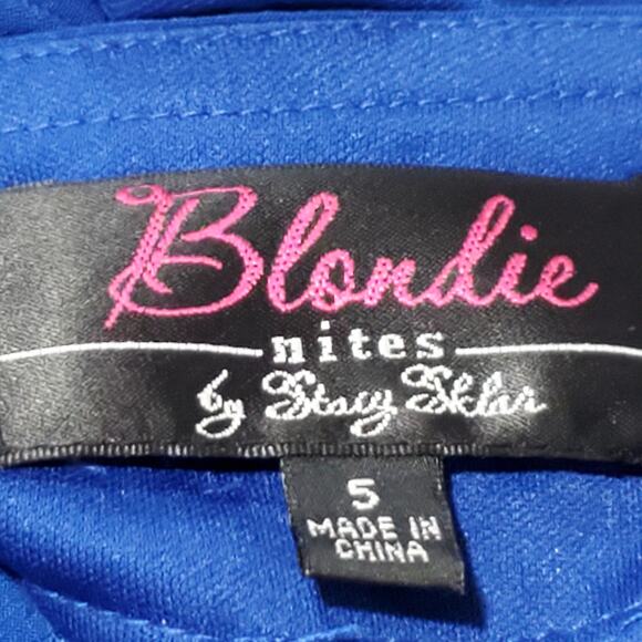 Blondie Nites Blue One Shoulder Jewel Embellished Formal Evening Prom Dress 5 - Picture 4 of 8